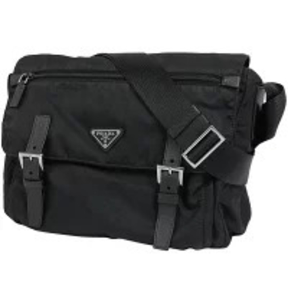 Prada Plate Shoulder Bag Messenger Nero Black